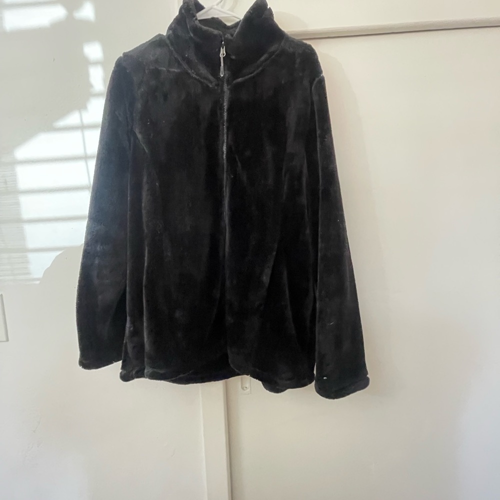 Black Faux Fur Zip-Up Jacket